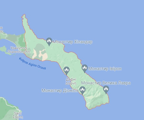 карта Афона карта Афона