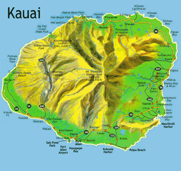 Карта достопримечательностей Кауаи, Гавайи 1 Карта достопримечательностей Кауаи, Гавайи